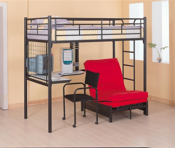 Bedroom , 15 Teen Loft Beds Ideas : Black Metal Teen Loft Bed Set With Desk