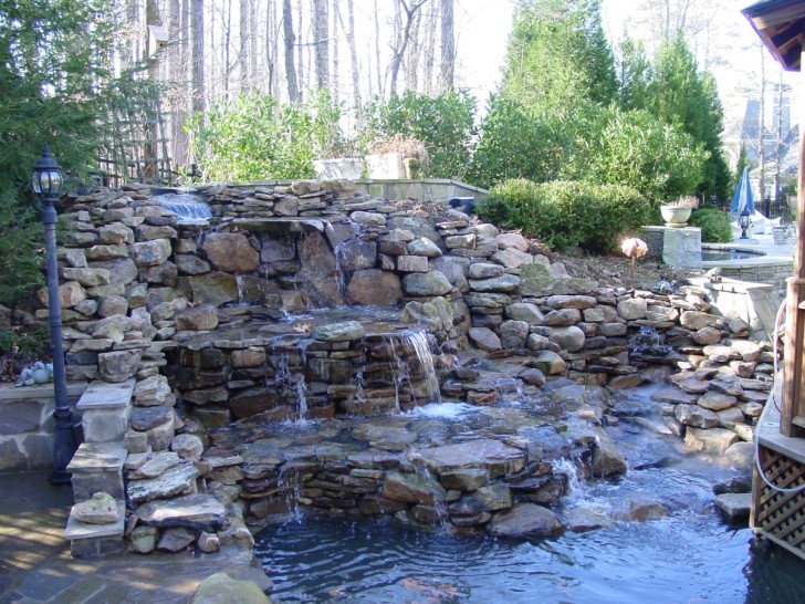Apartment , 11 Awesome Backyard Waterfalls Ideas : Landscaping Backyard Waterfall