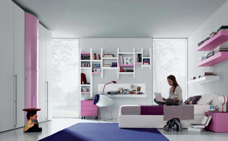 Bedroom , 14 Cool Teenage Girl Bedroom Ideas : Modern Pink White Girls Bedroom Ideas