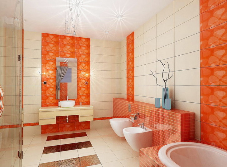 Bathroom , Orange Small Bathroom Design : Small Bathroom With Orange Color