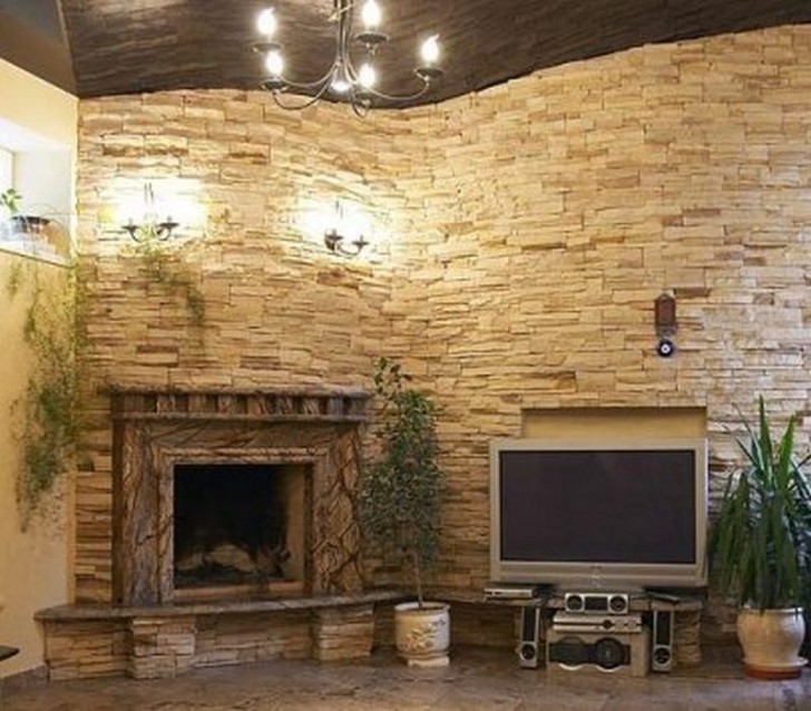 Living Room , 8 Stacked Stone Fireplace Ideas : Stacked Stone Firepace Ideas