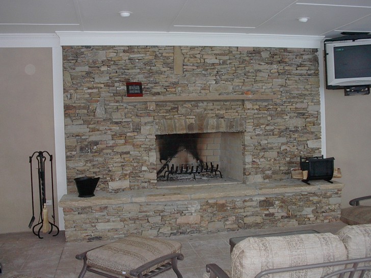 Living Room , 8 Stacked Stone Fireplace Ideas : Stacked Stone Firepace Tile