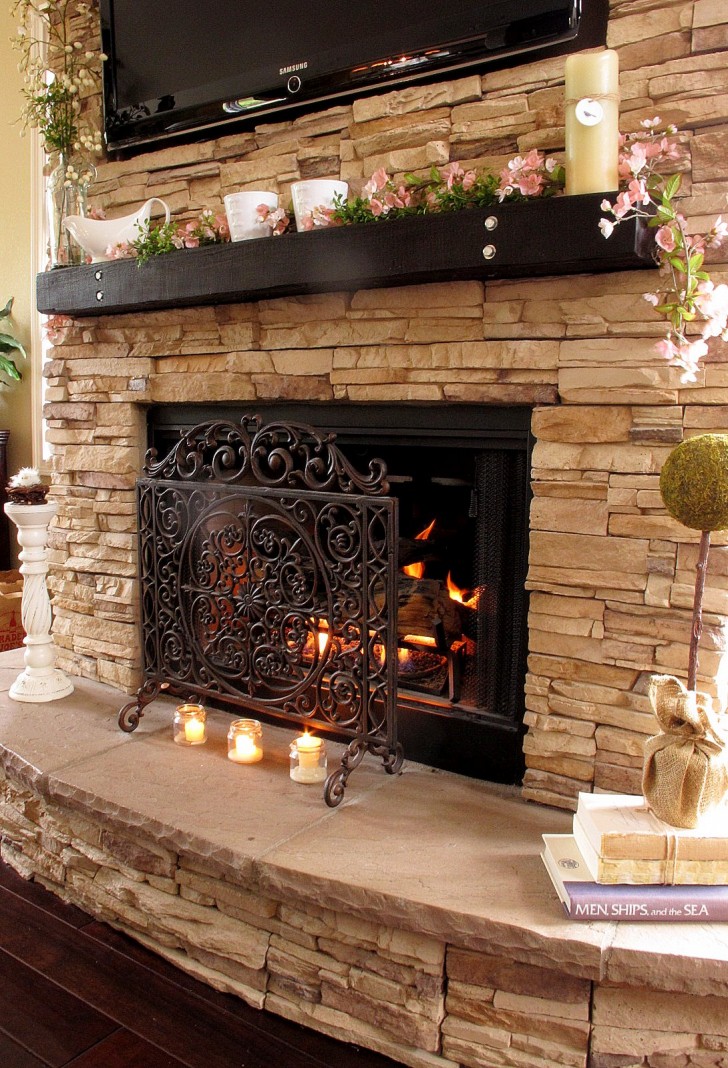 Furniture , 7 Popular Stacked stone fireplaces : Designing A Stone