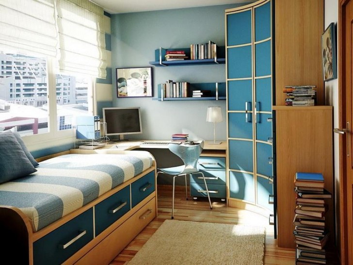 Bedroom , 5 Unique Space saver ideas for small bedrooms : Blue Space Saving Ideas For Small Bedroom