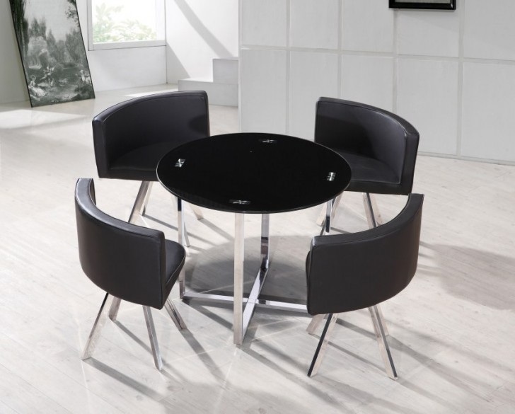 Dining Room , 8 Stunning Hideaway dining table and chairs : Black Glass Hideaway Dining Set