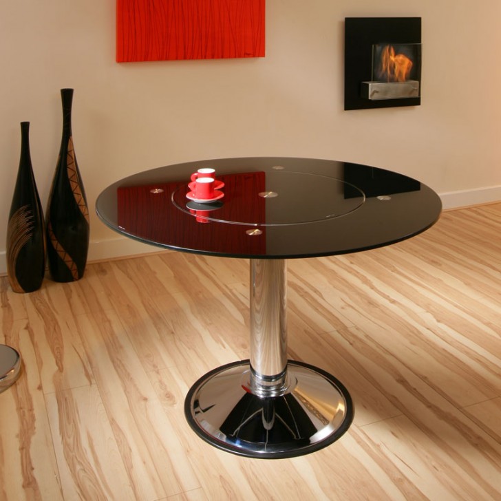 Furniture , 8 Awesome Round Dining Table With Lazy Susan : Details About Black Glass