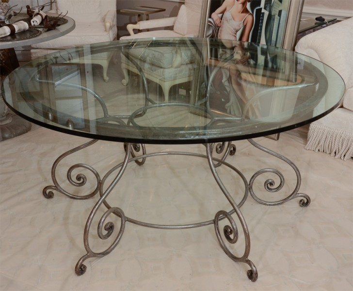 Dining Room , 7 Excellent Wrought Iron Glass Top Dining Table : Round Glass Top Dining Table