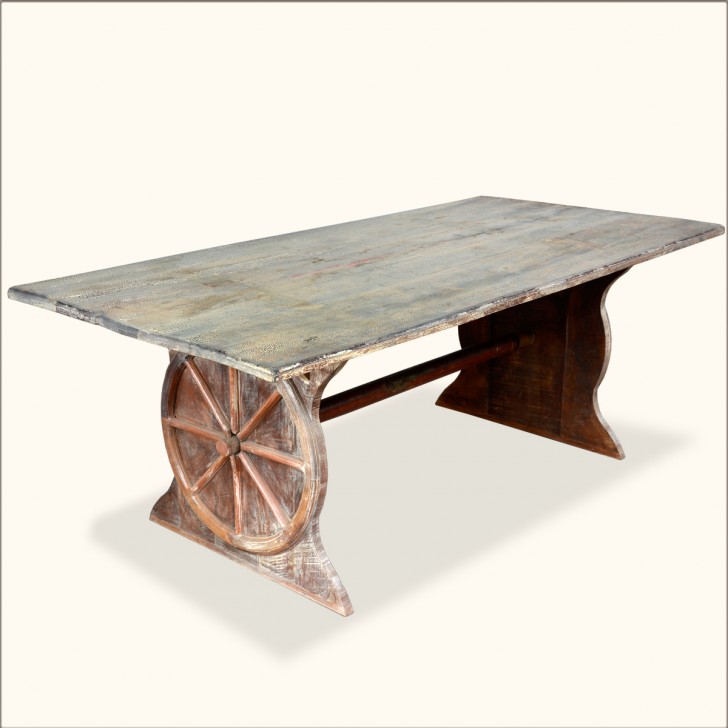 Furniture , 7 Unique Trestle Dining Tables With Reclaimed Wood : Rustic Novelty Wagon
