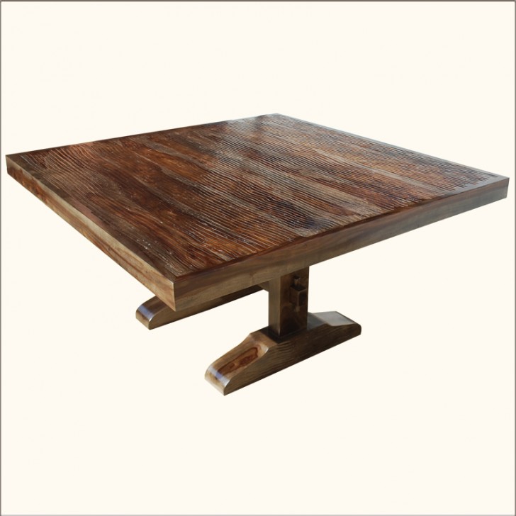 Furniture , 7 Good Trestle Dining Table Sale : 60 Square Rustic Dining Room Table