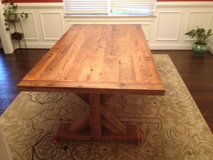 Furniture , 7 Excellent Reclaimed Barn Wood Dining Table : Custom Reclaimed Barn Wood Trestle Dining Table
