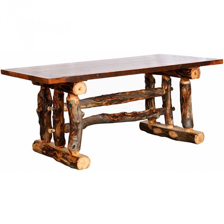 Furniture , 8 Fabulous Rustic Trestle Dining Table : Homestead Rustic Log Trestle Dining Table