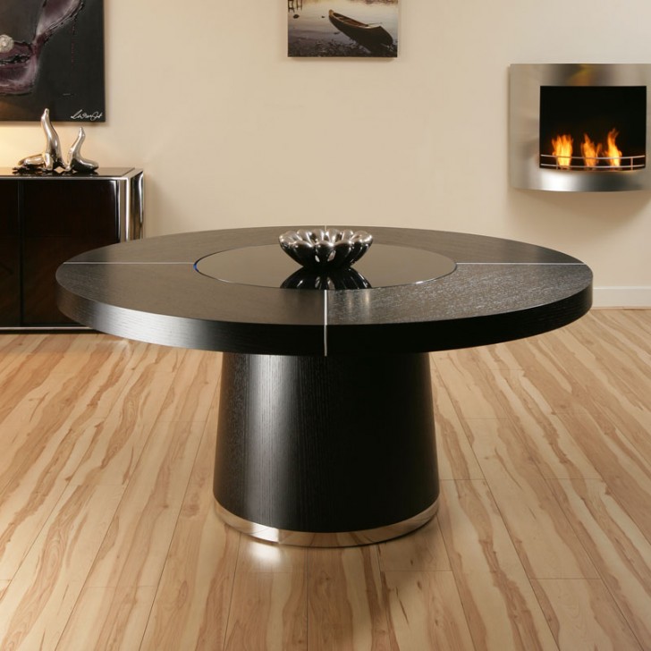 Furniture , 8 Cool Dining Table With Lazy Susan : Large Round Black Oak Dining Table