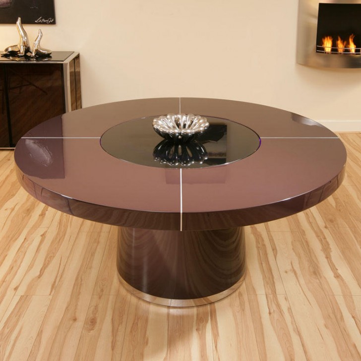 Furniture , 7 Unique Dining Room Table With Lazy Susan : Large Round Plum Gloss Dining Table