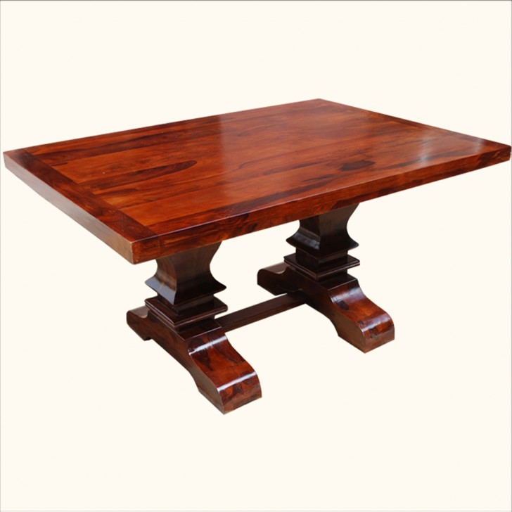 Furniture , 7 Nice Solid Wood Trestle Dining Table : Pedestal Dining Table