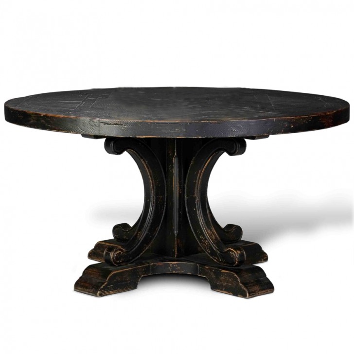 Furniture , 7 Nice Black Round Pedestal Dining Table : Ramparts Black Round Dining Table