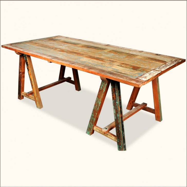 Furniture , 7 Perfect Sawhorse Dining Table : Reclaimed Wood Dining Table