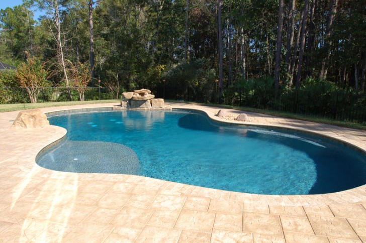 Others , 7 Hottest Travertine pool deck : Travertine Deck With Waterfall