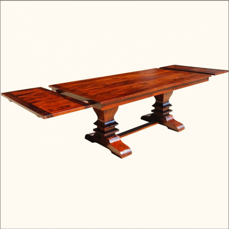 Furniture , 5 Excellent Trestle Dining Table With Leaf : Pedestal Farmhouse Dining Table