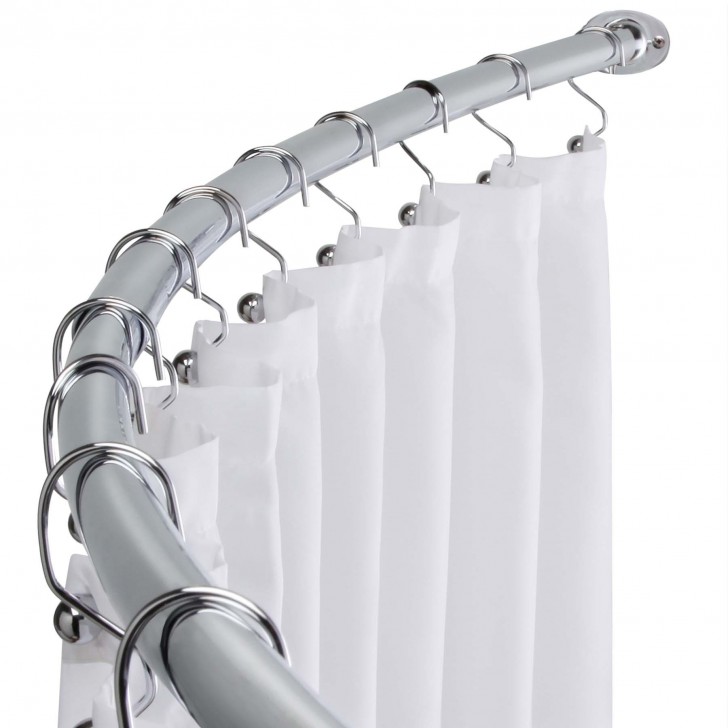 Bathroom , 8 Cool Curved curtain rod :  Adjustable Curved Shower Curtain Rod