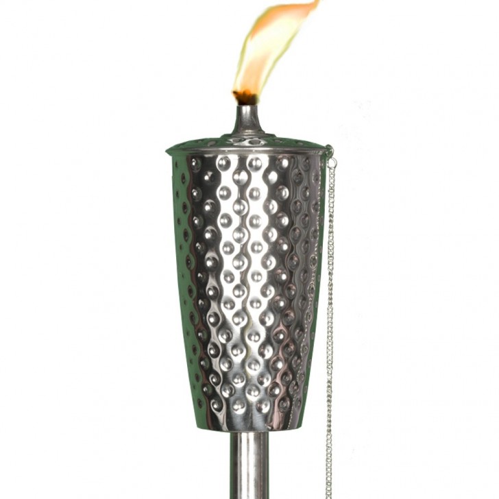 Lightning , 7 Unique Tiki torches : Dimpled Stainless Tiki Torch