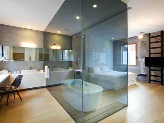 Apartment , 8 Popular Studio apartment dividers : Large Cube Glass Bathroom Divider