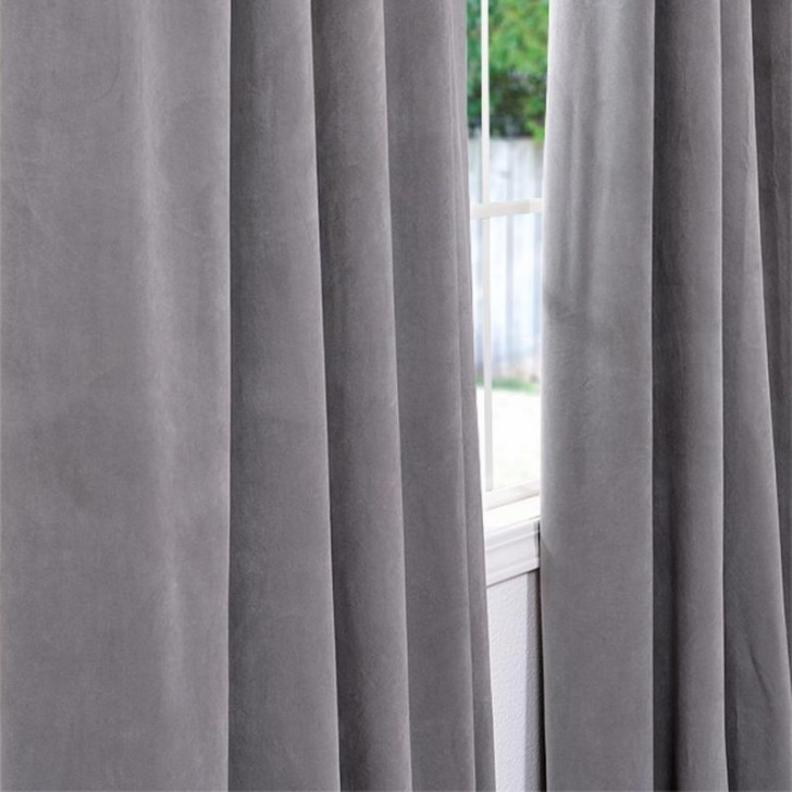 Others , 7 Amazing Velvet curtain panels : Silver Grey Velvet Blackout Curtain Panel