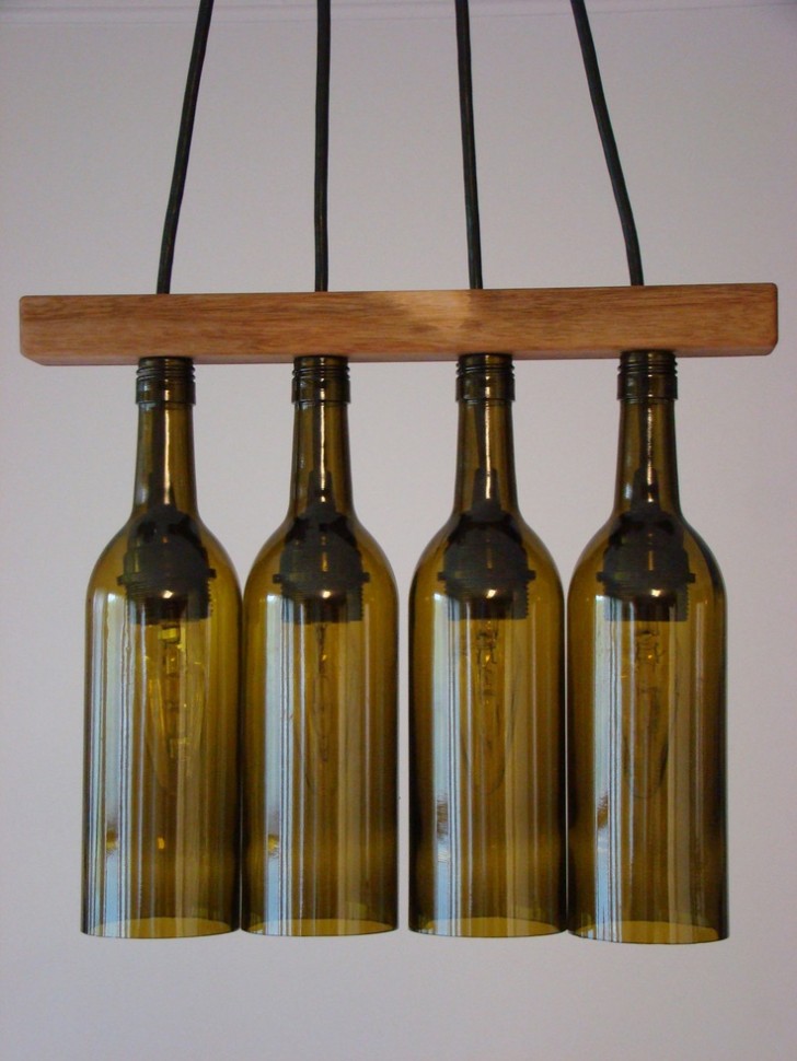 Lightning , 8 Awesome Wine bottle chandelier : Walnut Seperator Wine Bottle Chandelier