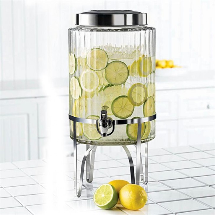 Others , 7 Gorgeous Glass beverage dispenser with metal spigot : Ribbed Glass Beverage Dispenser