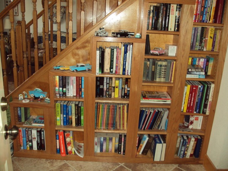 Furniture , 10 Best Staircase bookshelves : Bookcase Under The Stairs