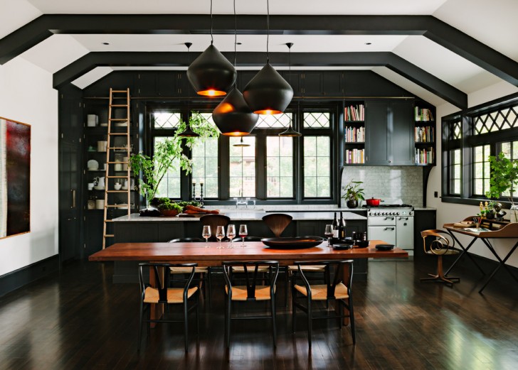 Kitchen , Lovely  Contemporary Black Kitchens Cabinets Inspiration : Awesome  Craftsman Black Kitchens Cabinets Inspiration
