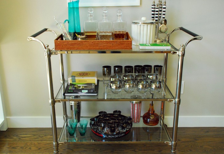 Spaces , Breathtaking  Eclectic Nickel Bar Cart Photo Ideas : Awesome  Eclectic Nickel Bar Cart Image Inspiration