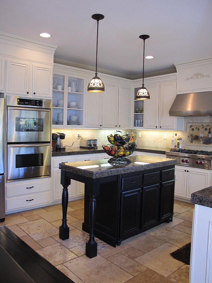 742x990px Lovely  Traditional White Kitchen Black Island Picture Picture in Kitchen