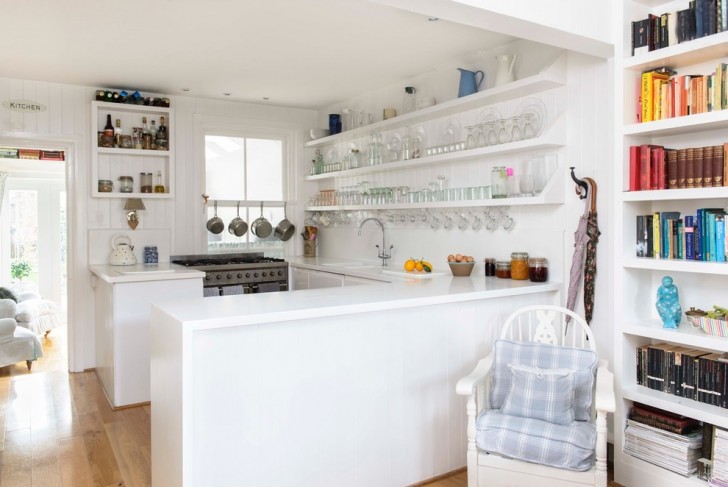 Kitchen , Wonderful  Contemporary White Kitchen Storage Inspiration : Cool  Beach Style White Kitchen Storage Ideas