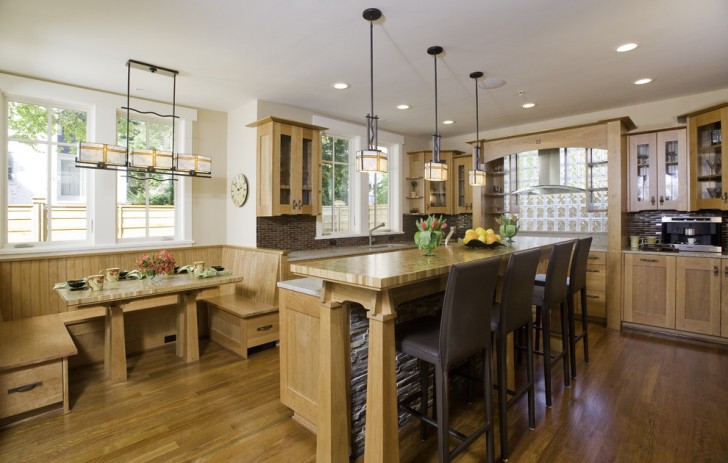 Family Room , Cool  Traditional Kitchen with Breakfast Nook Inspiration : Lovely  Craftsman Kitchen With Breakfast Nook Picture