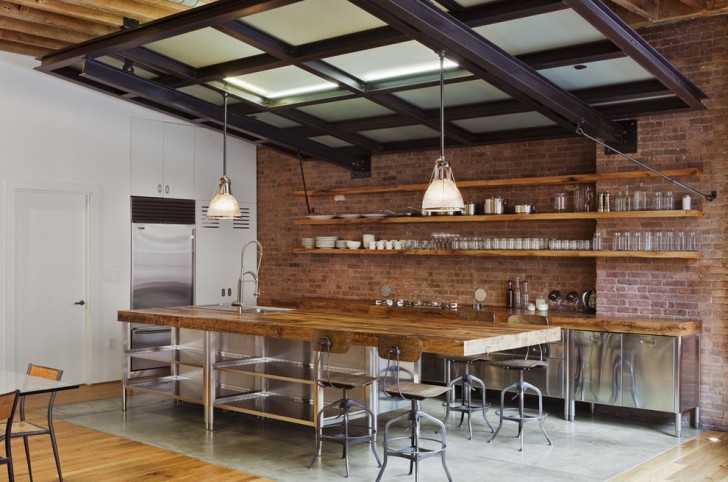Kitchen , Stunning  Contemporary Wood Kitchen Shelving Photo Ideas : Lovely  Industrial Wood Kitchen Shelving Picture Ideas