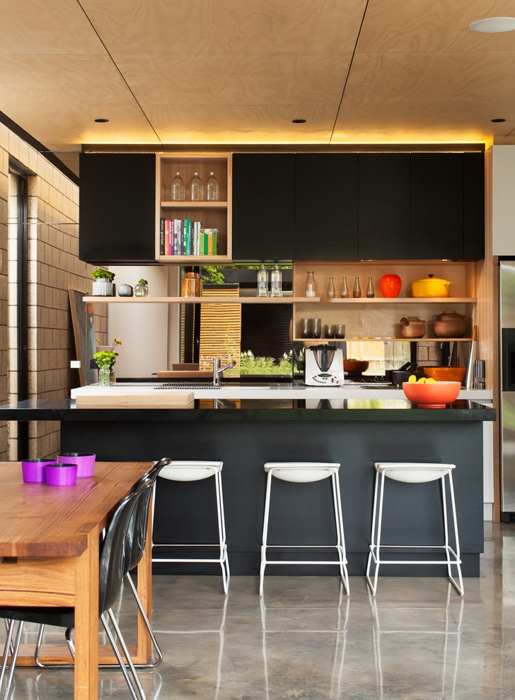 Kitchen , Cool  Contemporary Black Kitchen Cabinet Doors Picture : Stunning  Contemporary Black Kitchen Cabinet Doors Image Inspiration