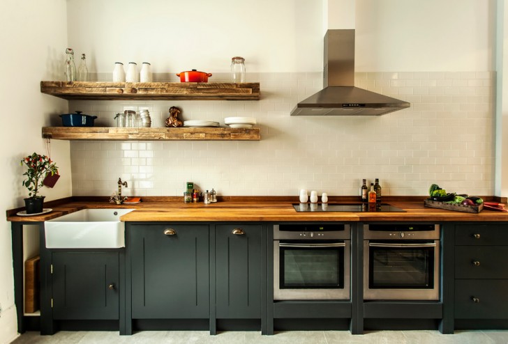 Kitchen , Cool  Industrial Wood Kitchen Shelves Image Ideas : Wonderful  Industrial Wood Kitchen Shelves Photo Inspirations