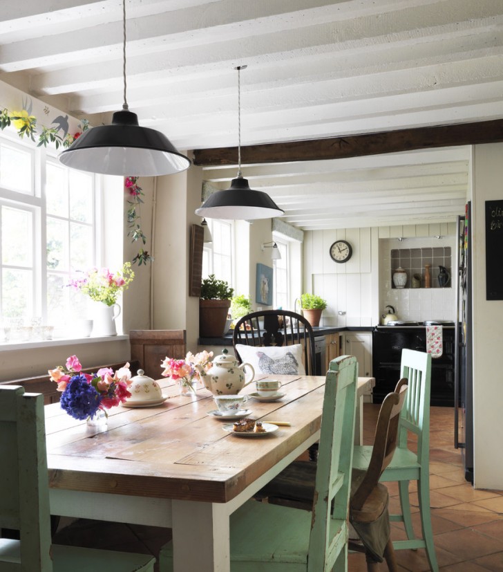 Dining Room , Wonderful  Scandinavian Country Kitchen Dining Sets Photo Ideas : Wonderful  Shabby Chic Country Kitchen Dining Sets Image